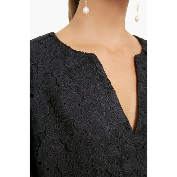 Tuckernuck Black V-Neck Floral Lace Eyelet Jamie Midi Caftan Shift Dress X-Small - Picture 5 of 14